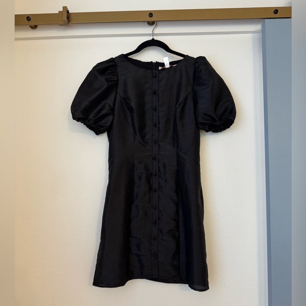 NWT Hutch Cove Black Boat Neck Button Front Puff Sleeve Mini Dress- Small - Picture 6 of 14